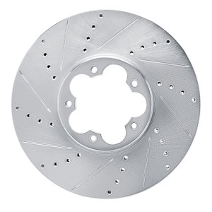 Ford E-Transit Brake Rotor (1) - Front Left - R1 Concepts - Drilled & Slotted - Silver - `20-`25